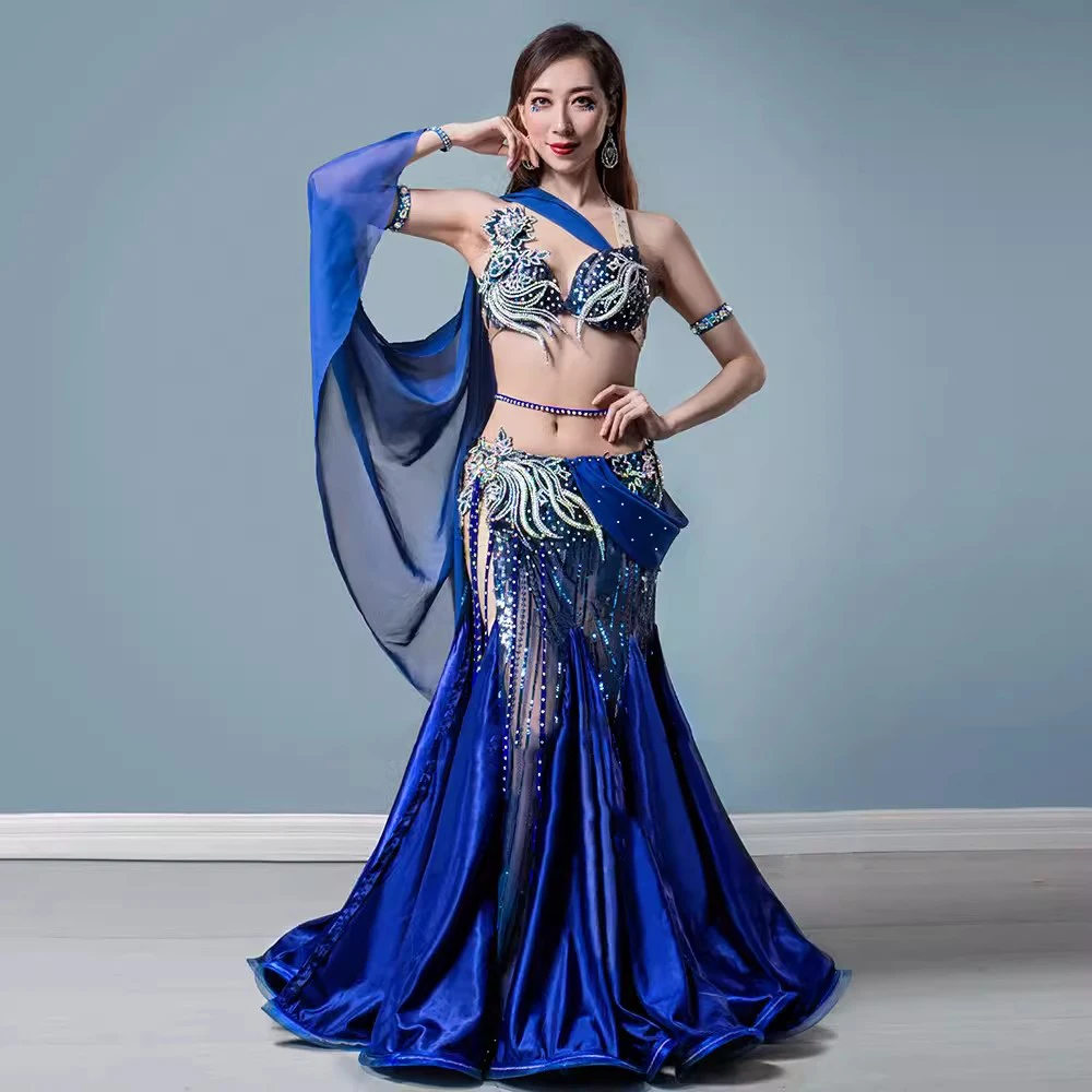 

Customize Egyptian Belly Dance Costume Professional Group Competition Oriental Dance Outfit Bra Skirt Sleeves