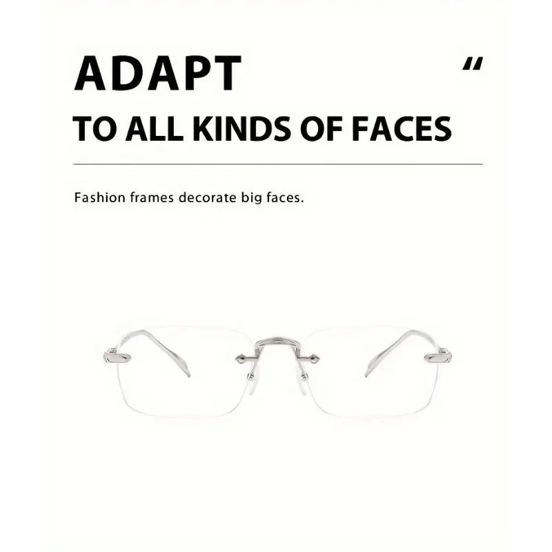 Elegante randlose rechteckige Damenbrille mit blau lichtblockierendem Metallrahmen – Detail 7