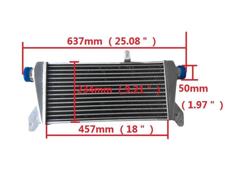 

Universal Front Mount Aluminum Intercooler 637*320*65mm ,50mm Inlet/Outlet High Flow Light Weight Turbo Super Charger System