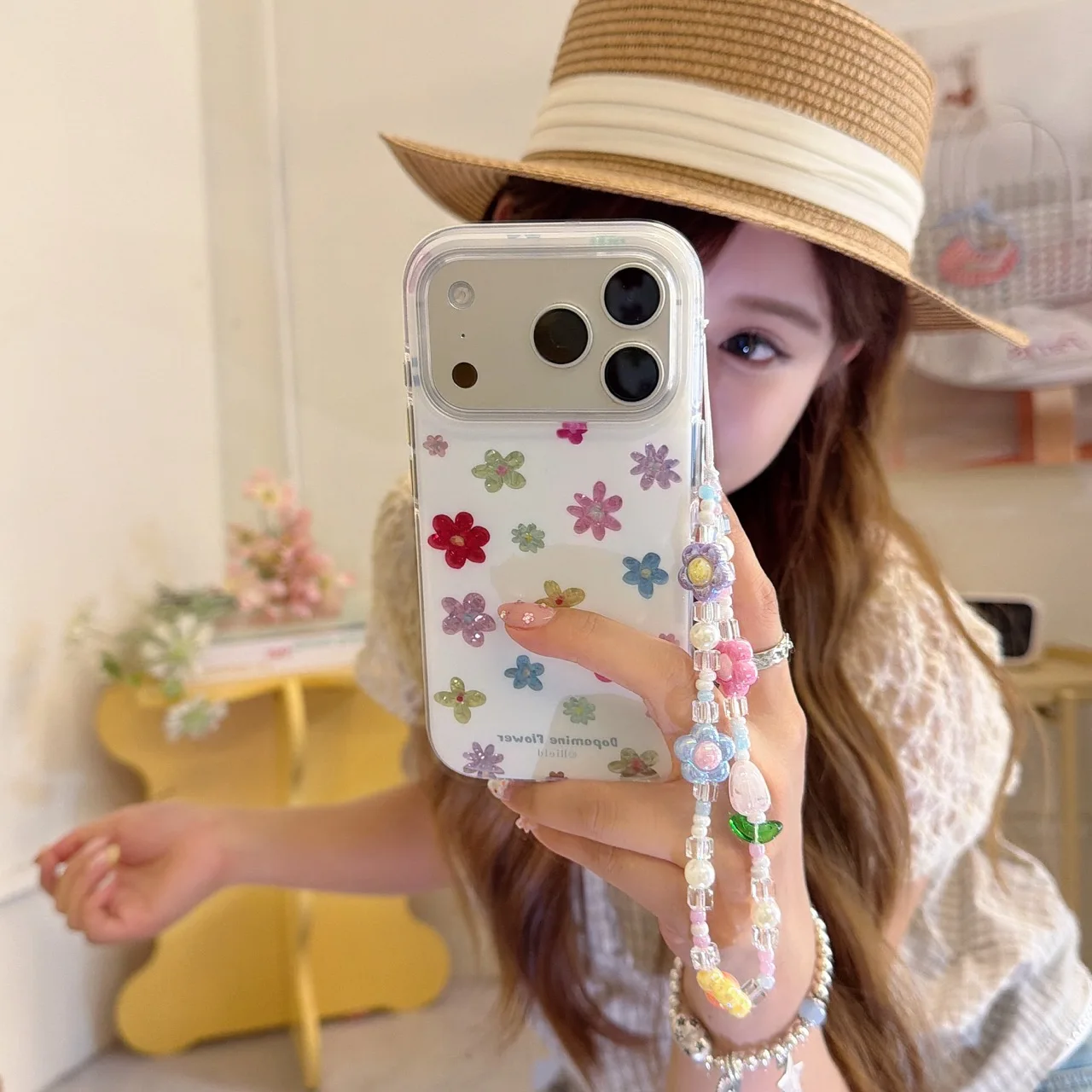 European style fashionable phone case 15 16 17 Pro Max small fresh color flower women anti fall protective case
