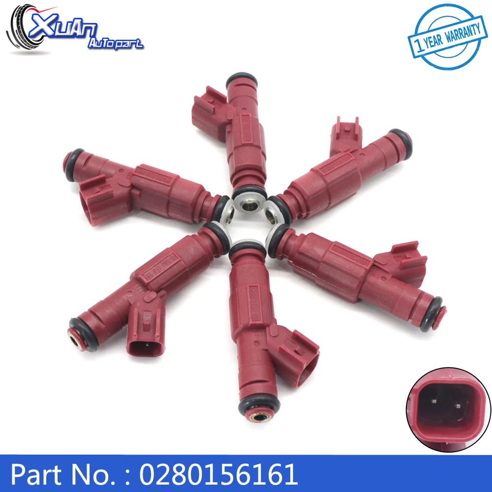 XUAN 6PCS 12 Hole 24LB Fuel Injector Nozzle 0280156161 for 99-04 Jeep Wrangler Grand Cherokee 4.0L Dodge Ram Ford 822-11170