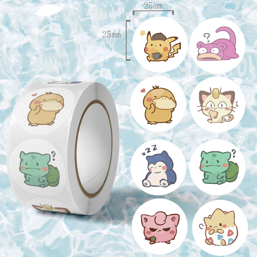 

500pcs/Roll Cartoon Pokemon Stickers Kawaii Pikachu Squirtle Decals DIY Laptop Stationery Cute Decoration Stiker Kid Reward Toy