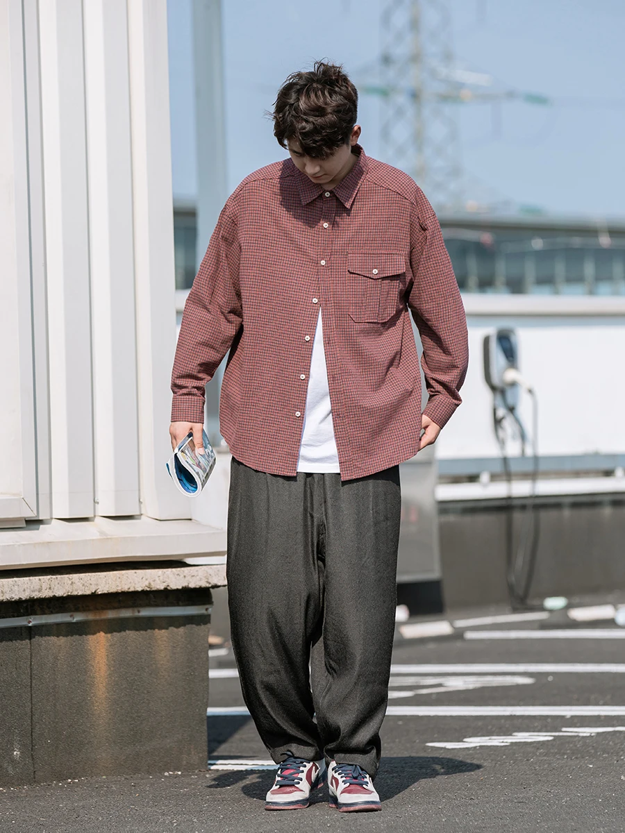

BOLM Autumn New Sle Japanese Retro Red Fine Plaid Long Sve Pure Cotton Men's irt Outdoor Wear Workwear Trendy Brand