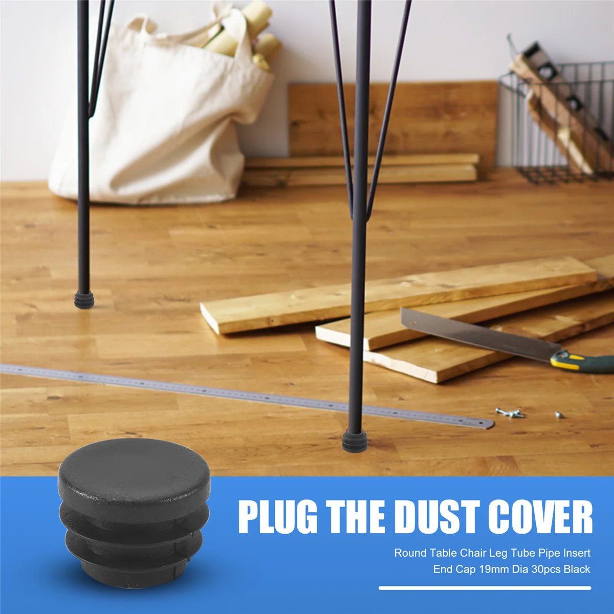 Round Table Chair Leg Tube Pipe Insert End Cap 19mm Dia 30pcs Black