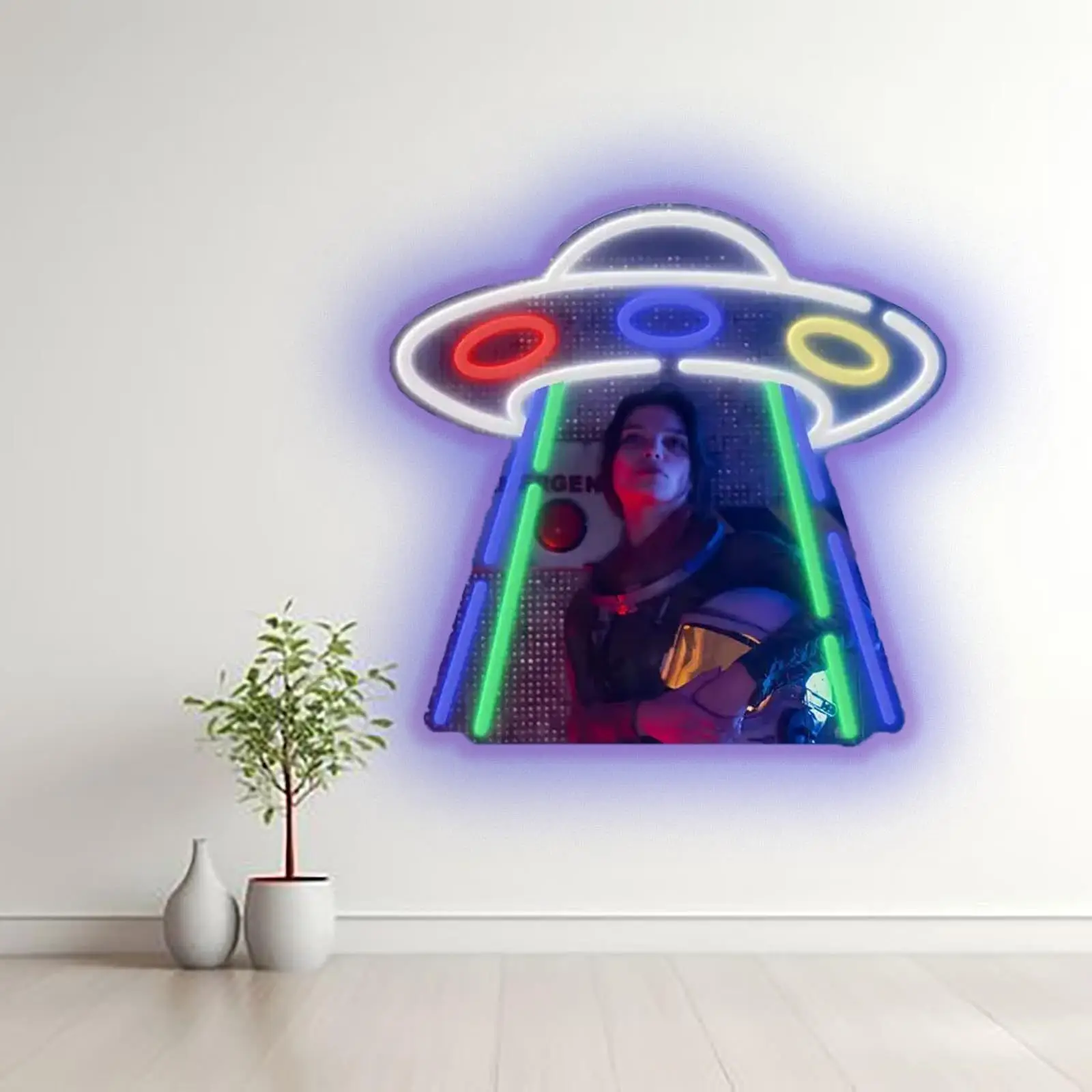 مرآة UFO LED نيون، تعمل بمنفذ USB مع مفتاح خافت، مناسبة لغرف الخيال العلمي وغرف الألعاب وديكورات الحفلات #4