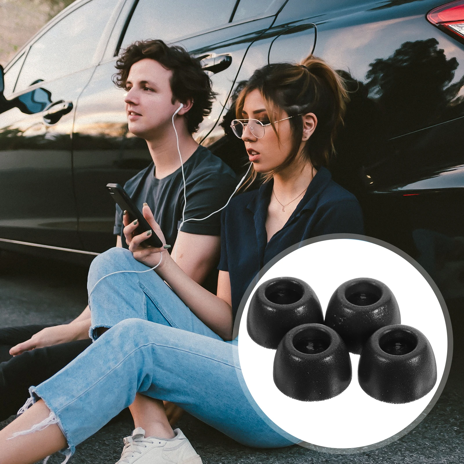 

4 Pcs Memory Foam Earmuffs Earbud Covers Black Replacement Earphone Earplugs for Earbuds Tips