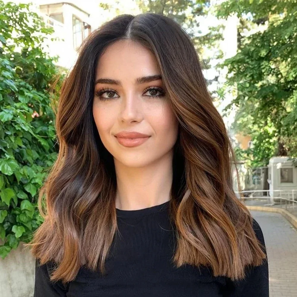 

Ombre Brown 20Inch Bob Wave 5x5 Silk Base Glueless Jewish Human Hair Wig With Baby Hair HD Lace European Hair Preplucked Daily