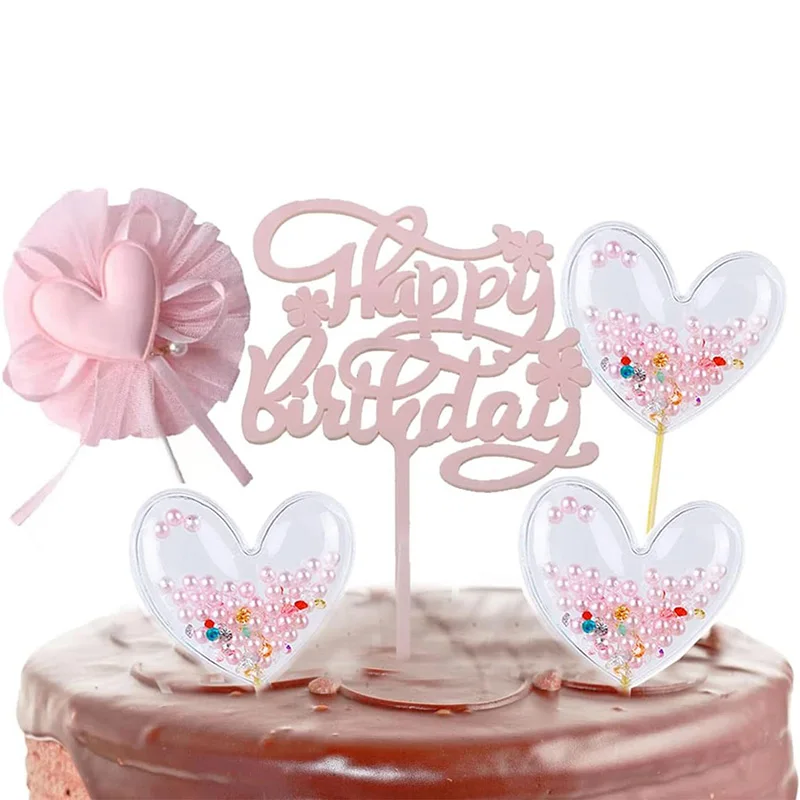 5 stücke rosa Herz alles Gute zum Geburtstag Kuchen Topper Geburtstags torte Topper schönes Herz Cupcake Topper Picks Kuchen Dekorationen zum Geburtstag