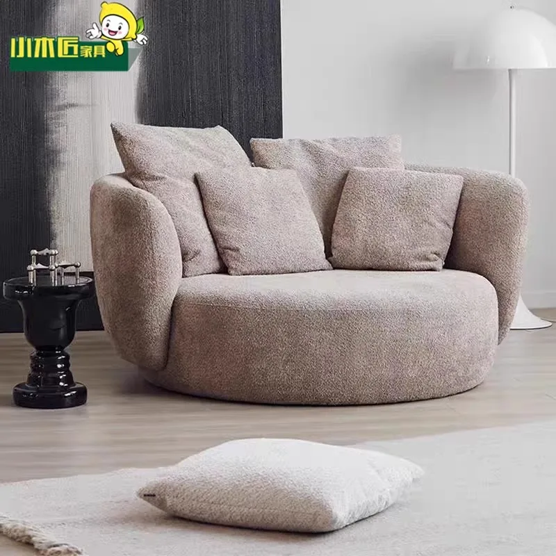 Customized: Nordic cream style, single wonton sofa, wabi-sabi style, living room, balcony size,round casual fabric,Italian style