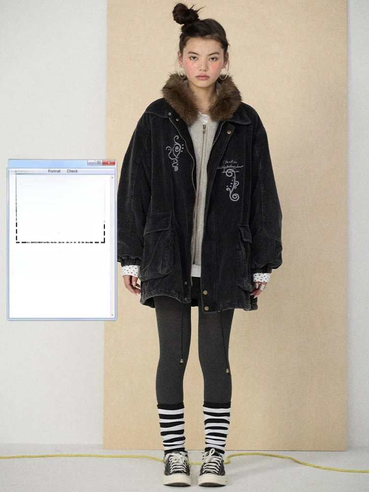 

Achihara Manchester Diary Corduroy Jacket Women's Winter Coat New 2026 Commute Style Loose Fit Long Sleeve Hooded Coat