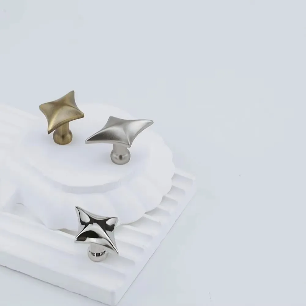 Four Point Star Cabinet Knobs Zinc Alloy Geometric Furniture Handles Compact Star-Shaped Drawer Pulls
