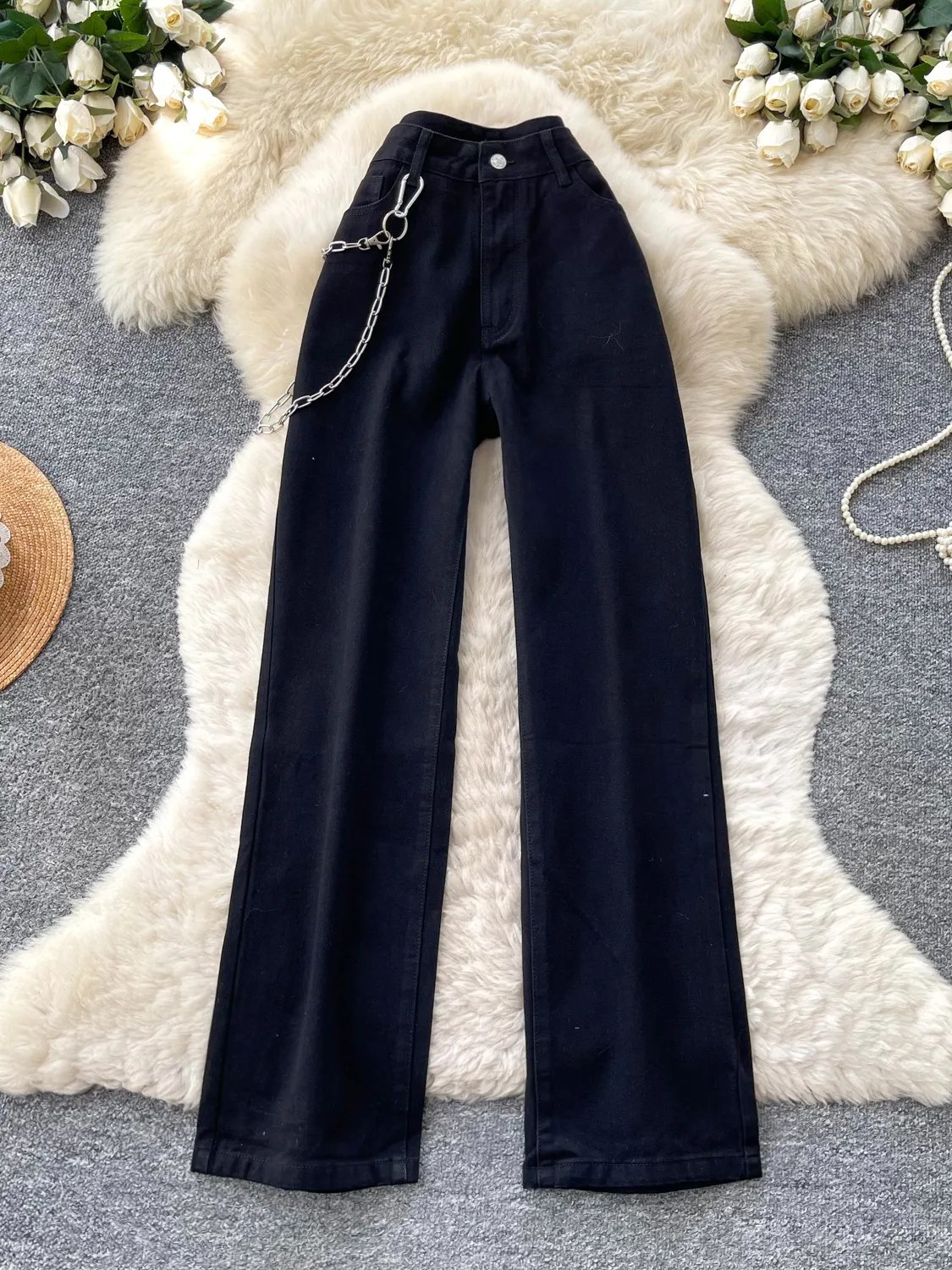 Women's Black Gothic Y2k Gyaru Jeans Vintage Harajuku Wide Leg Denim Trousers Hiphop Grunge Jean Pants Baggy Denim Trousers 2026