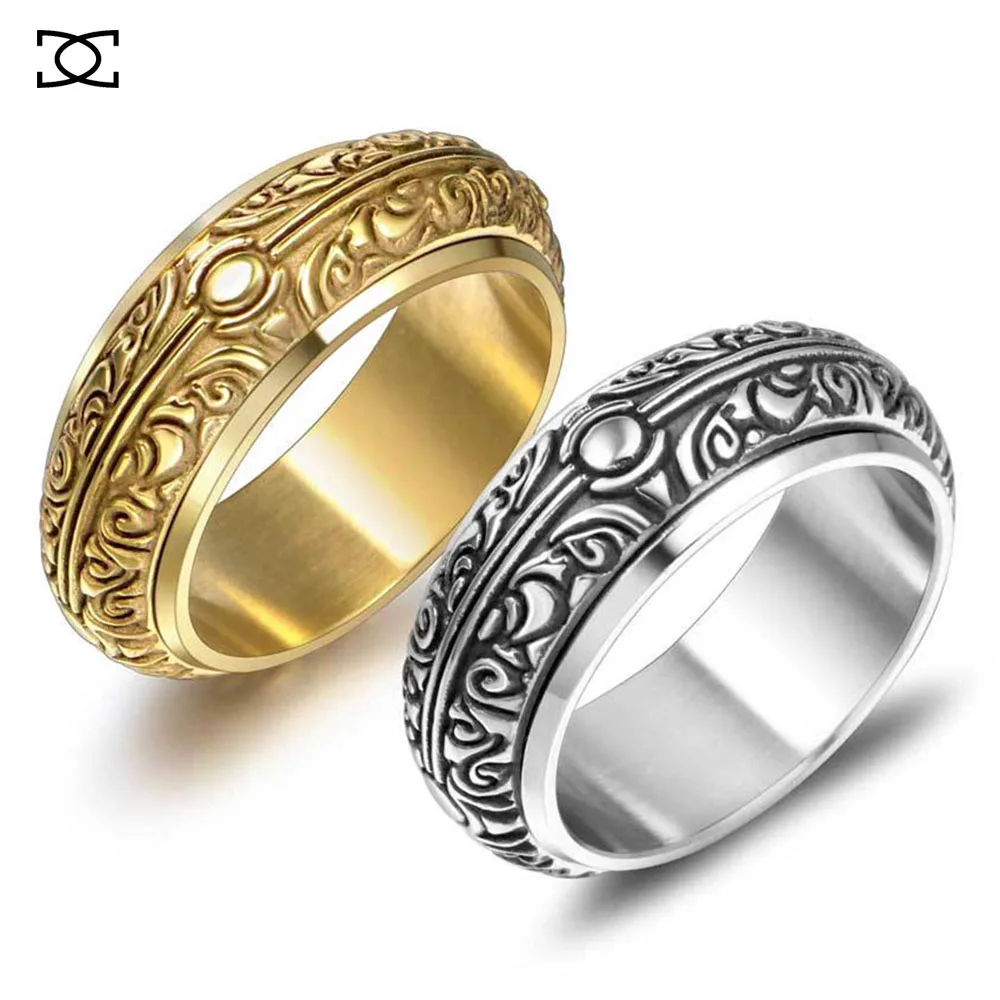 European and American Vintage Astronomical Ball Pattern Personalized Rotating Stainless Steel Rings Size 6-13