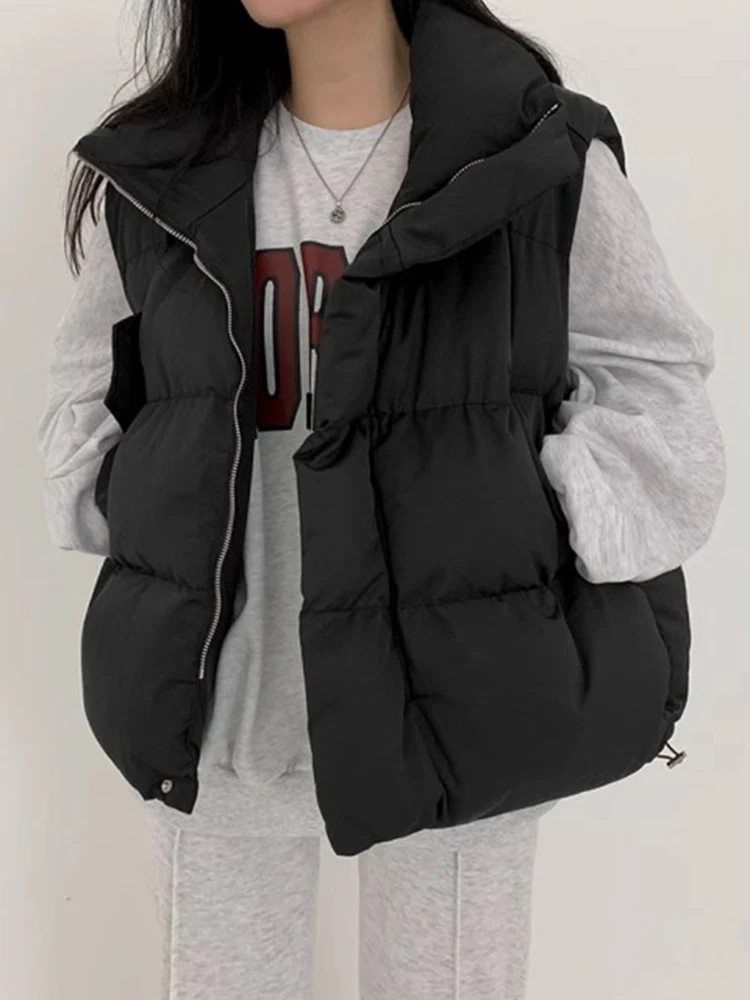 

Thiened Cotton Vest Jaet High Collar Zipper Casual Versatile Women's Autumn Winter Retro College Sle Chic Faion Outer...