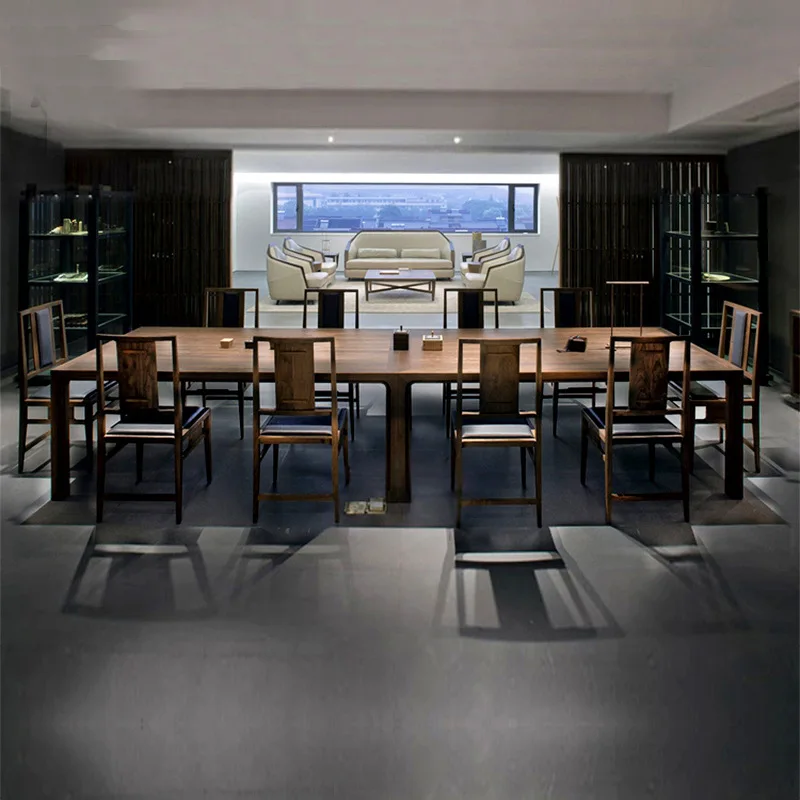 

New Chinese solid wood conference table modern desk simple office table and chair combination table