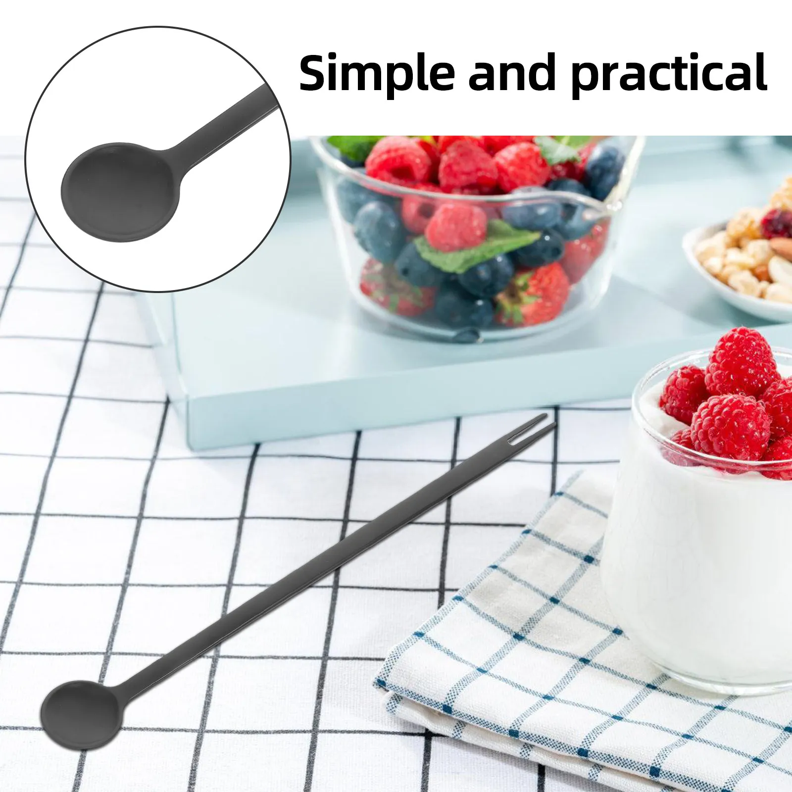 10Pcs Spoon Fork Set Dual Function Long Handle Stirring Spoon for Fruit Appetizer Dessert Cake Espresso Stir Mix Serving