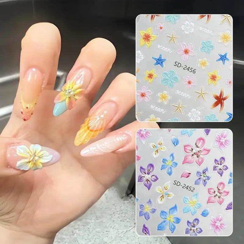

5D Colorful Lily Petals Relief Nail Art Sticker Multicolor Dimensional Petal Blossom Embossed Texture Vibrant Flower Manicure