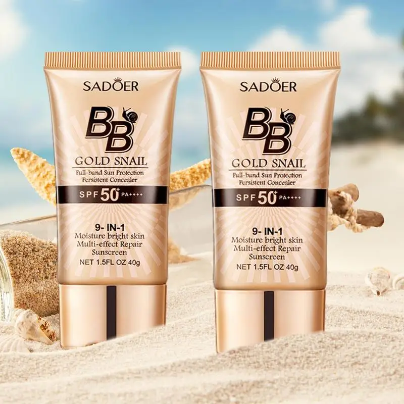 SPF50+ Gold Snail Sunscreen BB Cream Whitening Foundation Mild Concealer Lightweight BB Cream Moisturizing Long Lasting Cream