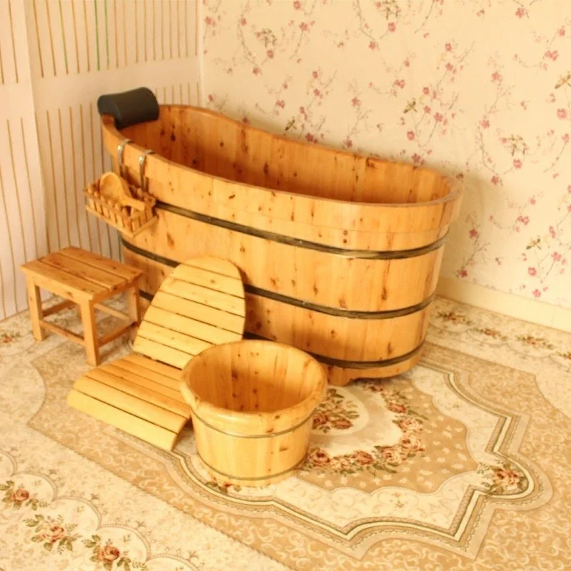 Sauna adult bath wooden bucket, bathtub single bath tub, bathtub thickened solid wood tub
