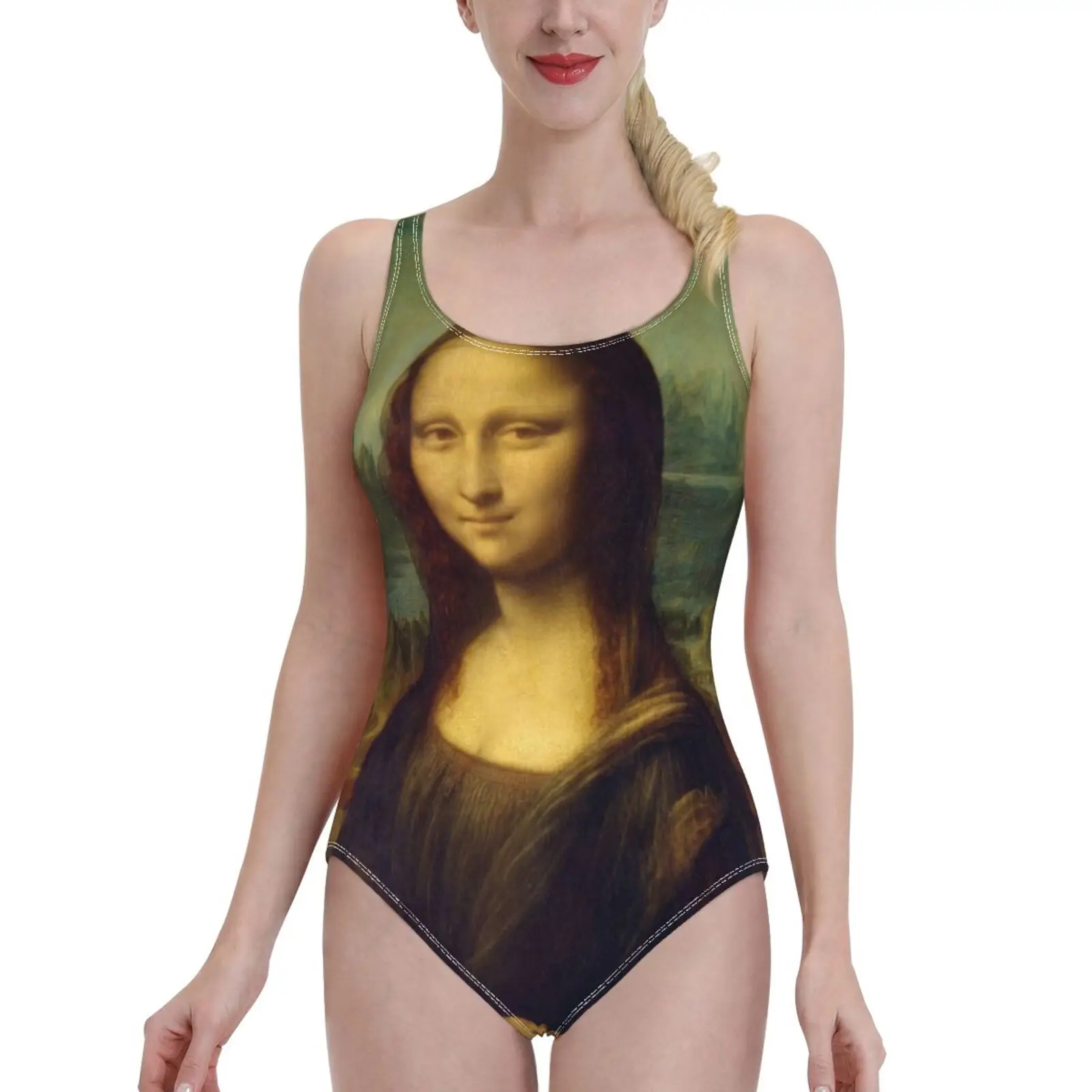 Mona Lisa Bodysuit One Piece Swimwear Women New Female Beach Swimsuit Bathing Suit Beachwear Famous Cool Vintage Mona Lisa Mona