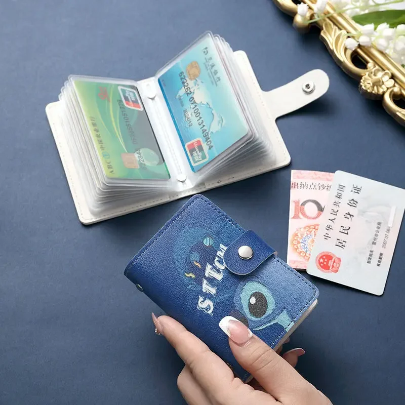 Disney Stitch Bank Card Bag Anime Lilo & Stitch Winnie Pooh Cartoon Leather Driver's License Document Clip Credit Card ID Holder