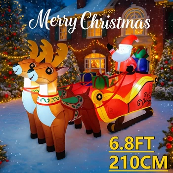 6.8FT Xmas Holiday Inflatable Yard Decor Santa Sleigh with Reindeer LED Toy Home Ornament…