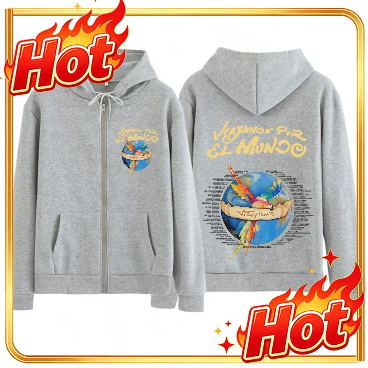 Karol G Viajando Por El Mundo Tropitour 2026 Graphics Zipper Hoodie Men Women Fashion Sweatshirts Casual Oversized Zip Up Jacket