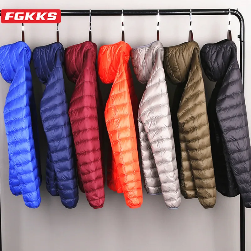 FGKKS 2023 Brand Casual Down Jacket For Men Pure Cotton Warm Solid Color Hooded Coat High Quality Down Jacket Male