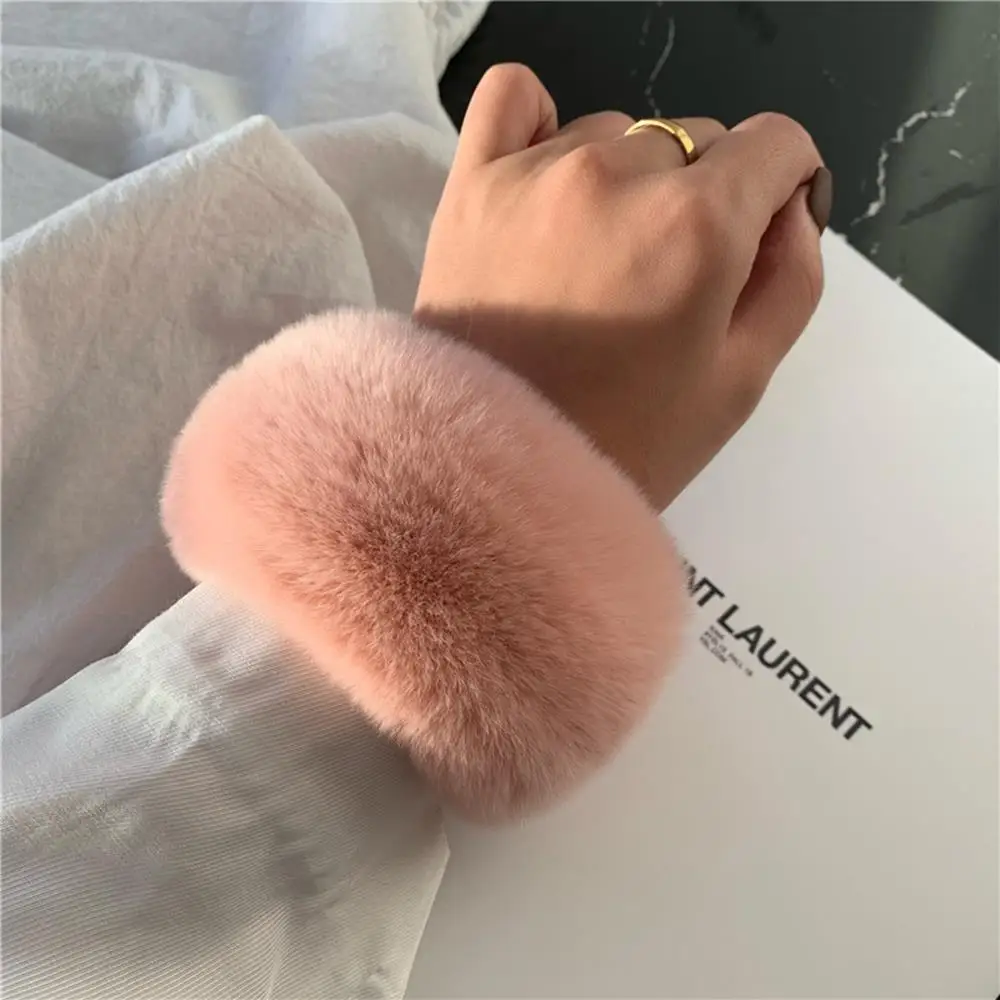 أرنب الفراء العصابات الشعر للنساء ذيل حصان حامل التلقائي مجعد معصمه Scrunchies رقيق الفراء الشعر حبل الأصفاد إكسسوارات الشعر