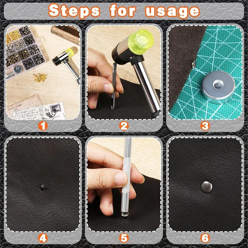 -ABJZ レザーリベット、600個のマルチカラーダブルキャップリベット、中空パンチ付きレザーリベットキット、パンチツール、ゴムハマー