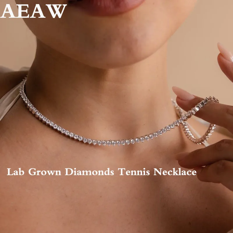 

AEAW 5.25CTW Lab Grown Diamonds Tennis Necklaces for Women Men Solid 14K 10K Gold Silver for Engagement Party