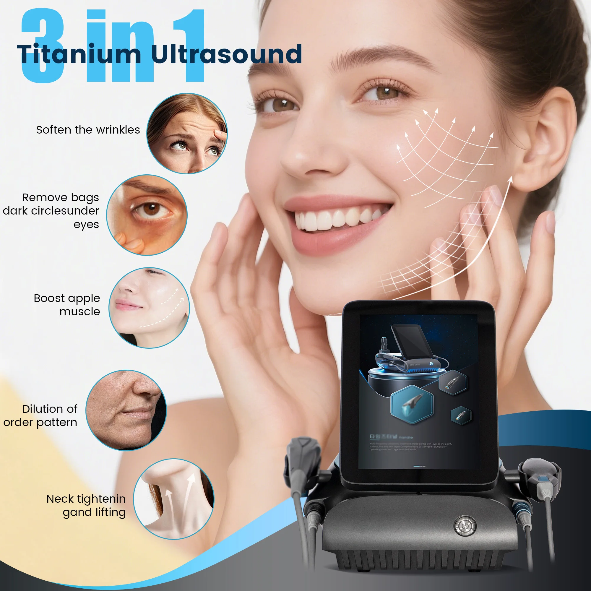 

Titanium Ultrasound 3 in 1 Anti-Aging Beauty Device Ultrasonic Skin Tightening Fat Dissolution RF Lifting Face Body Shaping