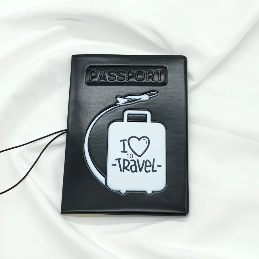 I Love To Travel-Juste de passeport en PVC noir, étui, accessoires de voyage, hommes et femmes, 1 pièce