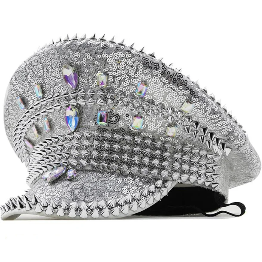 New Handmade Steampunk Captain Hats Lady Sergeant Bridal Hat Women's Rhinestone Carnival Decorative Caps for Wedding Festival