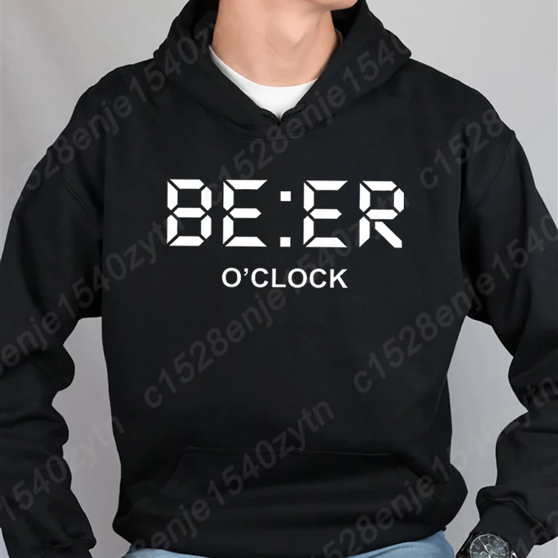 Cool Beer O'clock Print Hooded Hoodie Fashion Men Casual Autumn Winter Hooded Pullover Loose Solid Color Hoodies Men Sweatshirts