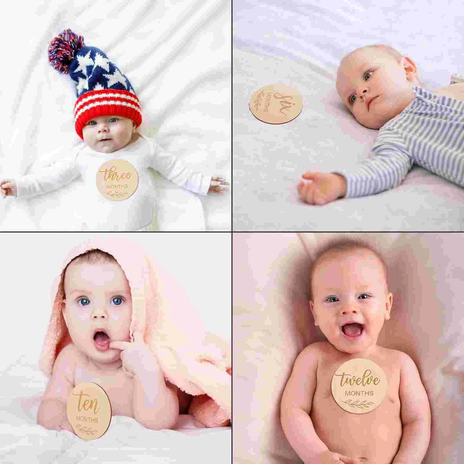 Photograph Wood Chips Baby Milestone Cards Monthly Circles Wooden for Recording Customizable Discs Gift