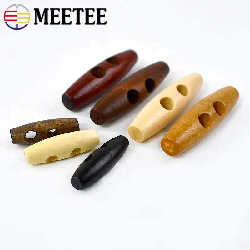 50pcs Meetee Wooden Buttons 30-60mm 2 Holes Natural Wood Horn Toggle for Wool Sweater Coat Bags Garment Accessories C1-27