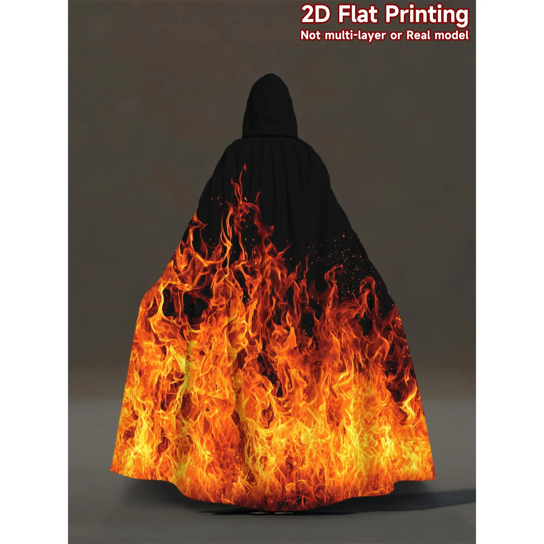 Halloween Fiery Flames Pattern Hooded Capes Costume Cloak for Cosplay Halloween Carnival Parties Dress-Up Nights