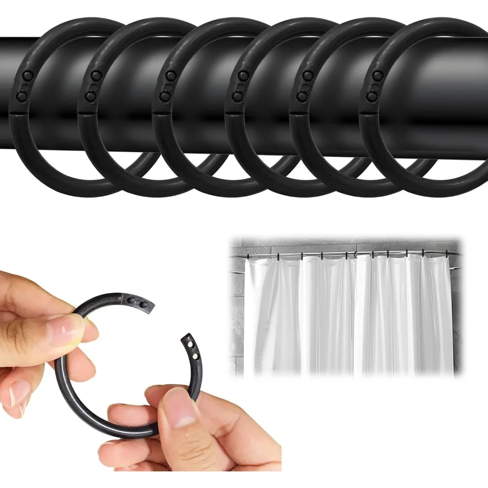 24 Pcs Black Shower Curtain Rings, Plastic Hooks for Bathroom Curtain Hanging, Universal Fit for Most Shower Curtains