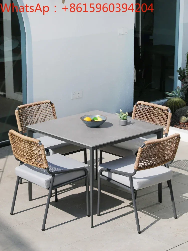 Outdoor table, chair, courtyard, creative household, rock slab, dining table, villa, outdoor sun protection, waterproof rattan