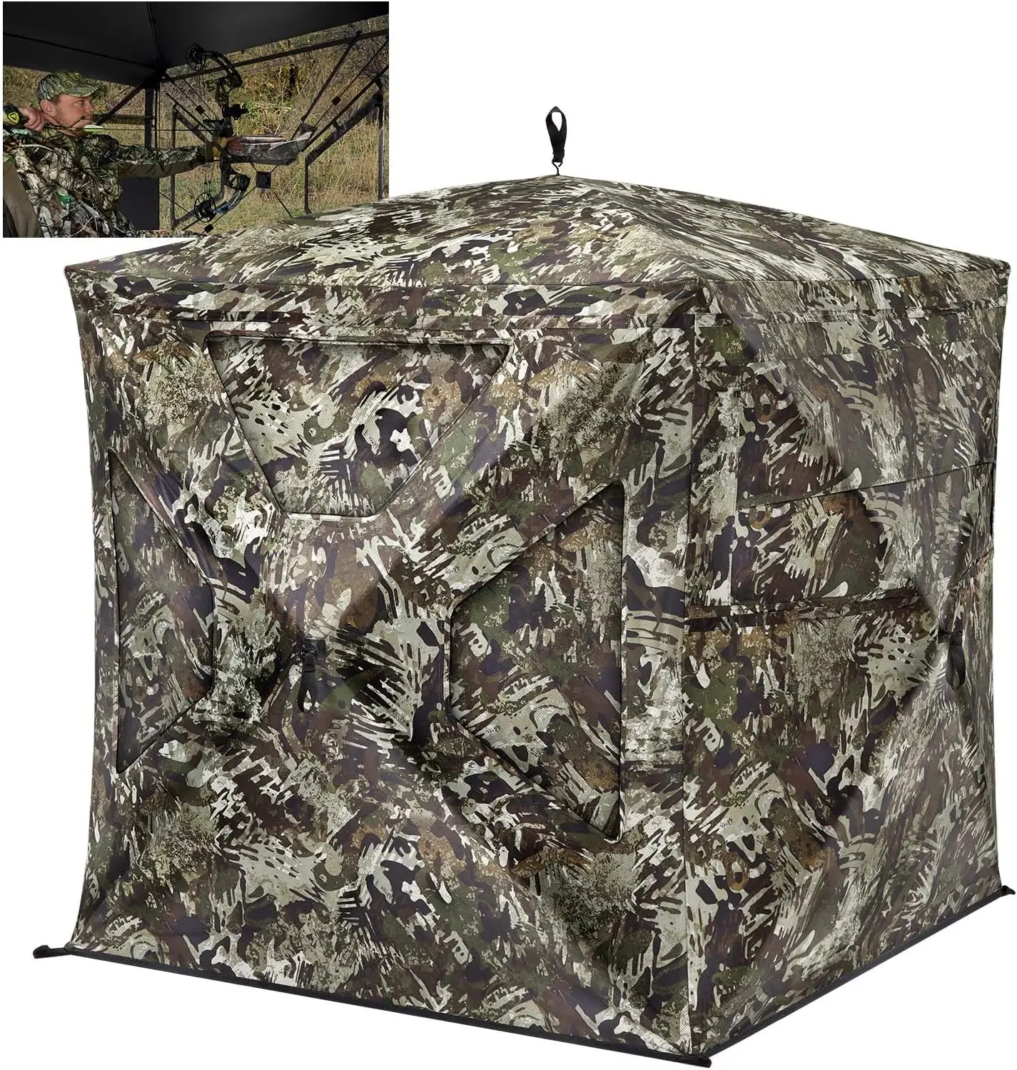 Hunting Blind 270°See Through with Silent Magnetic Door & Sliding Windows, 2-3 Person Pop Up Ground Blind with Carrying Bag HOT