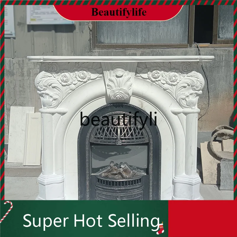 D80 Marble fireplace French living room entrance decoration marble arched stone fireplace European style