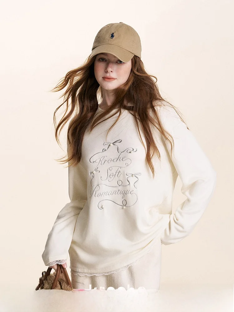 

Kroche Merry Cisas Silver Tead Embroidery Lace Patchwork Cisas Tree Fce Long Sve T-irt Women's Faion