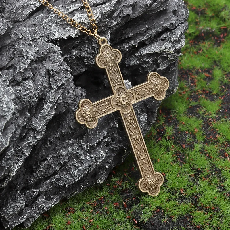 Retro Pattern Christian Jesus Cross Pendant Necklace for Men Women\\\'s Retro Prayer Faith Amulet Jewelry