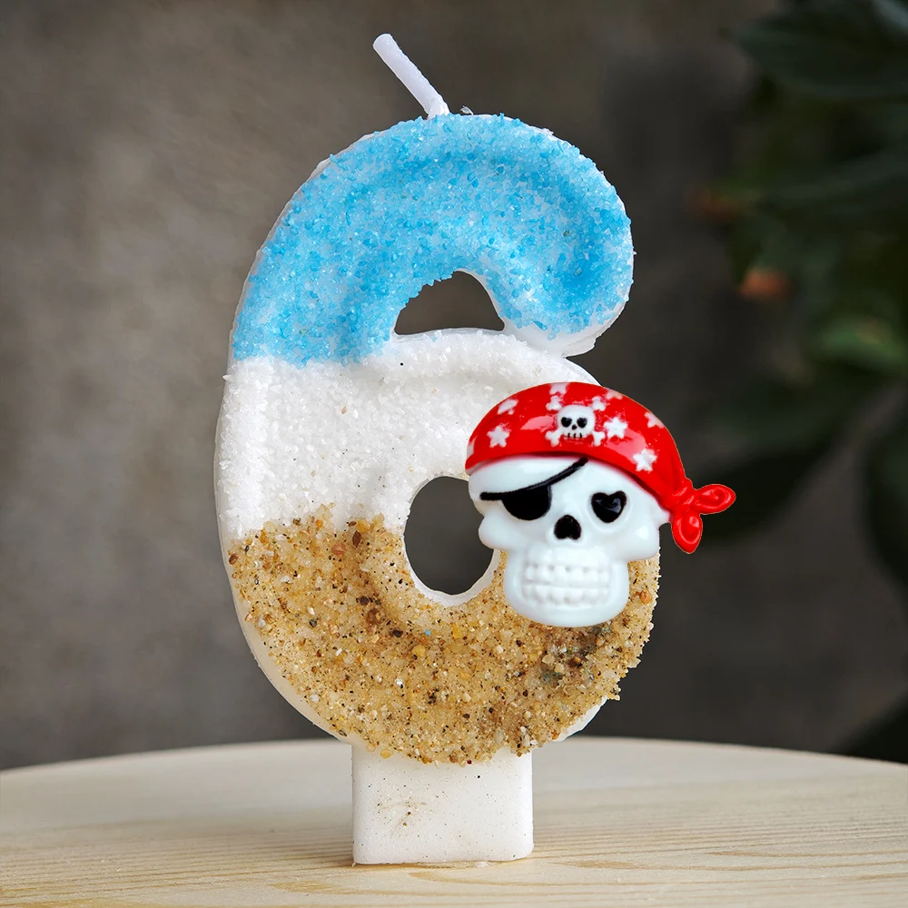 Vela pirata con calavera número 0-9, decoración de vela para pastel de cumpleaños, adorno para tarta de fiesta de cumpleaños pirata, regalo de decoración para Baby Shower
