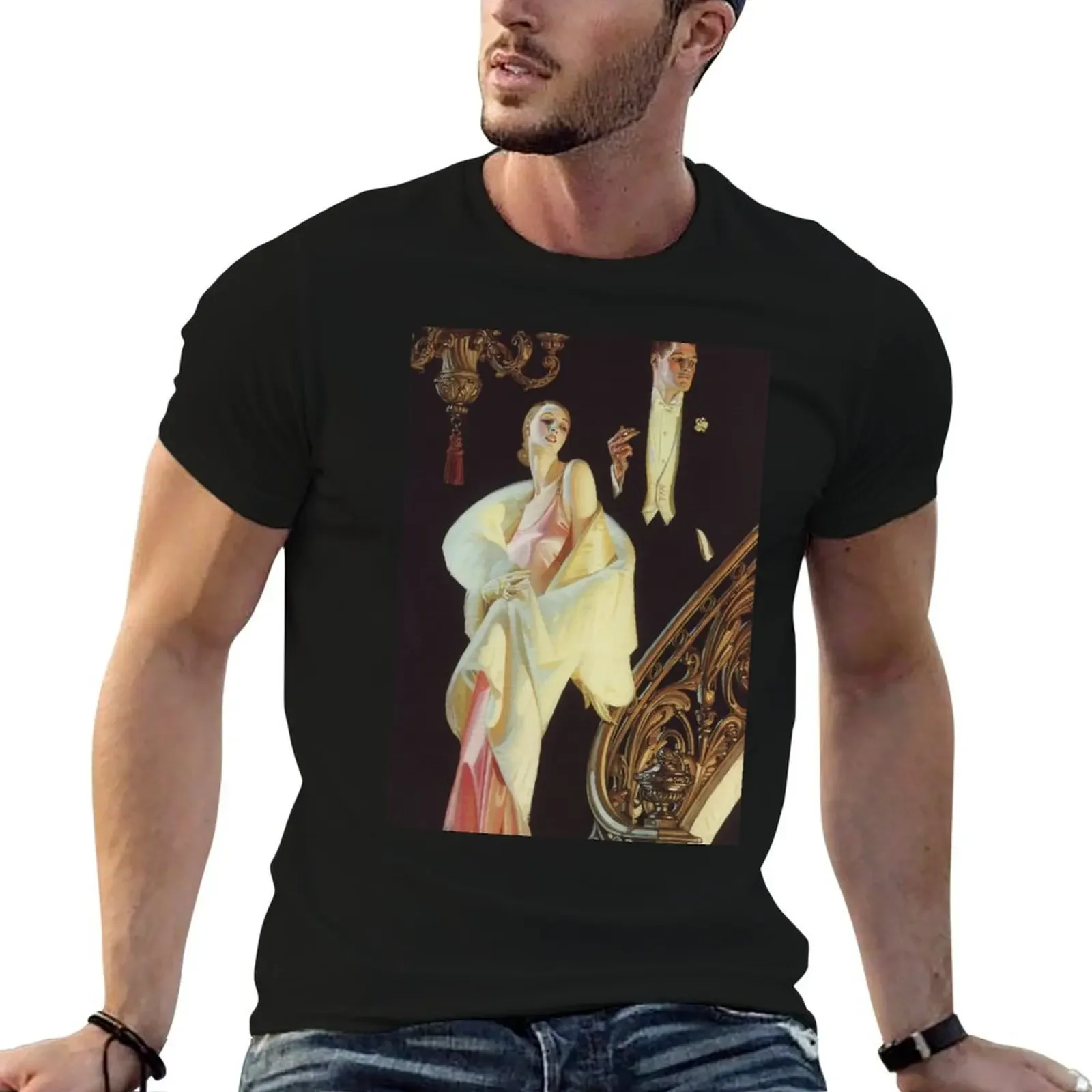 Couple Descending Staircase by J.C. Leyendecker Premium Scoop T-Shirt oversized graphic tee tees plus size men clothing