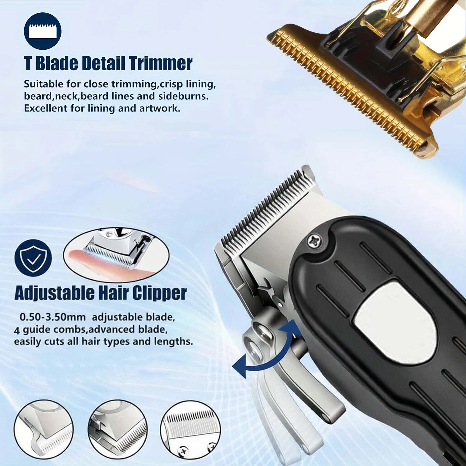 Professional Hair Clipper Set with LCD Display, Rechargeable Electric Trimmer for Men, Includes T-Outliner, Foil Shaver, Guide Combs & Accessories view 6