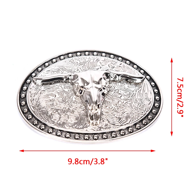 Silver Long horn Texas Bull Belt Buckle Cowboy Western Metal Alloy Buckles