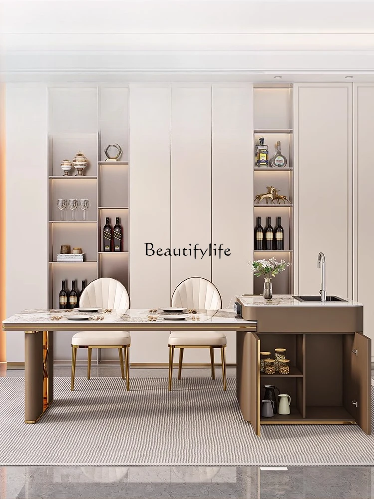 

Solid wood light luxury rock slab island table dining table multi-functional cooking bar table