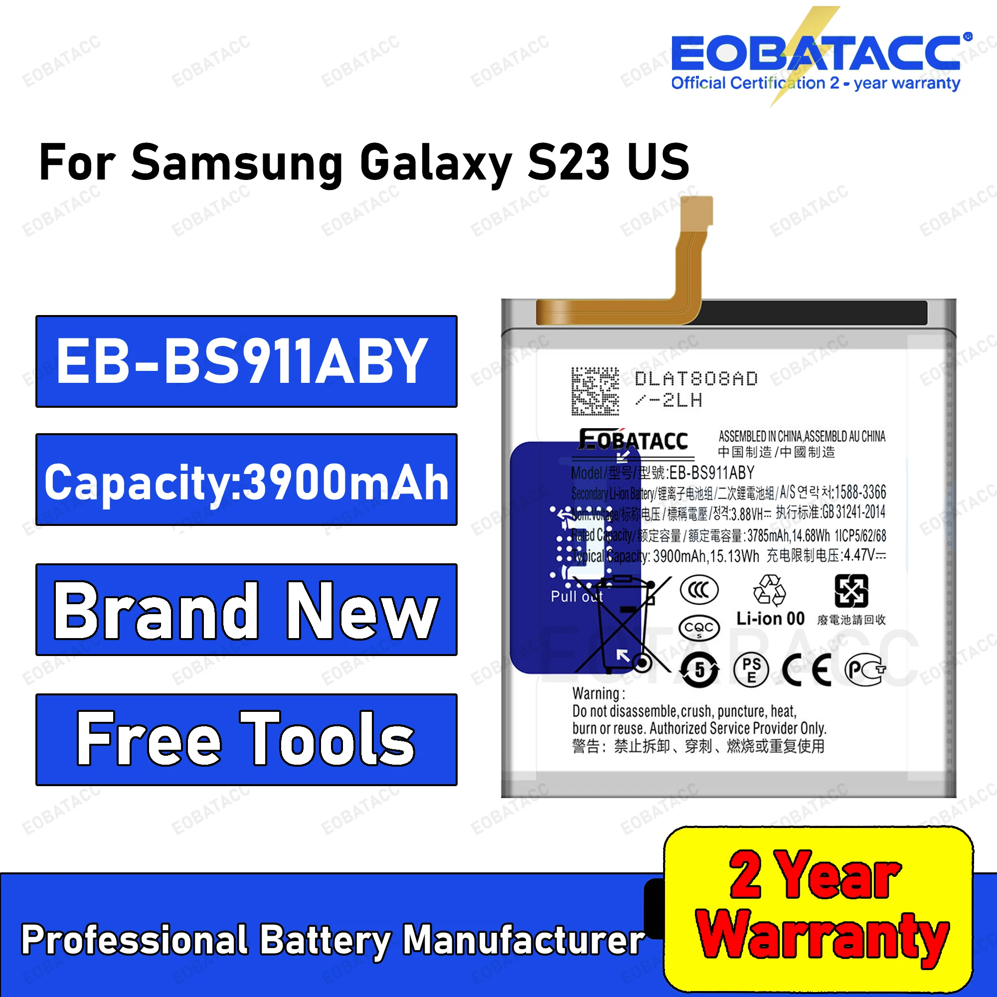 

2025 лет EOTABACC 100% новый аккумулятор высокого качества EB-BS911ABY для Samsung Galaxy S23 аккумулятор + бесплатные инструменты